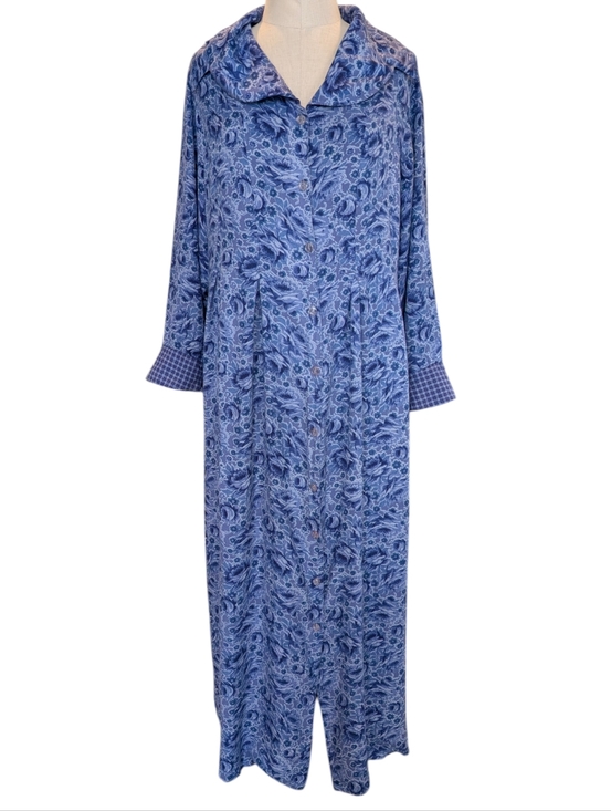 Vintage April Cornell Indigo Floral & Plaid, Button Front, Tie Back Maxi Dress. - Picture 7 of 13